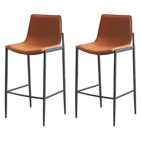 17 Kit 2 Banquetas Altas Eulalia Rivatti 103 cm -Altura- em PU Marrom com Base em Aco Grafite